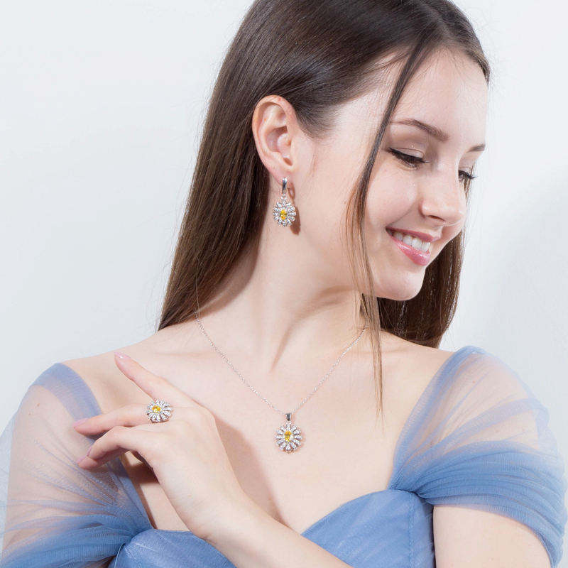 Sunflower Crystal Necklace, Earrings & Ring Set