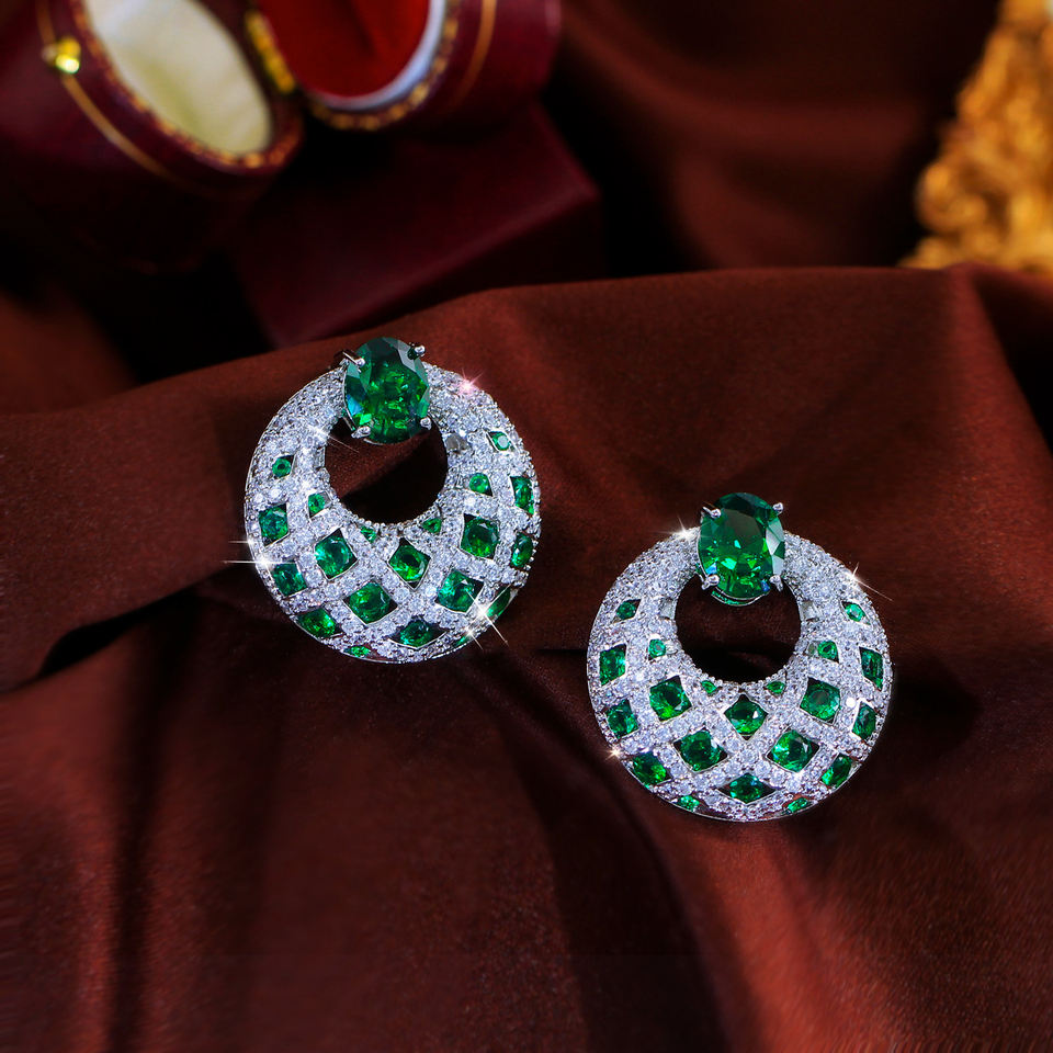 Serena Green Pavé Round Drop Earrings