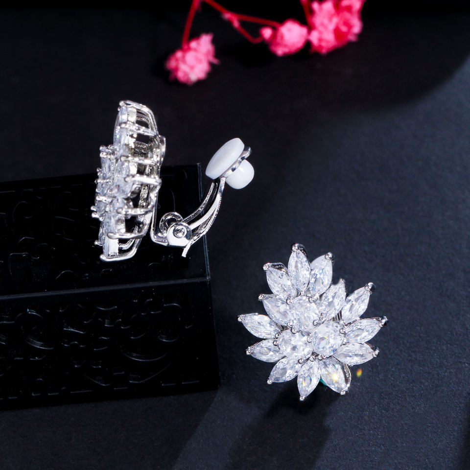 Solenne Flower Crystal Clip-On Earrings