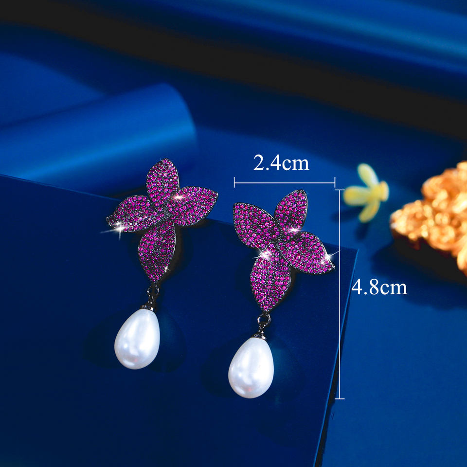 Nocturne Rose Pavé Pearl Drop Earrings