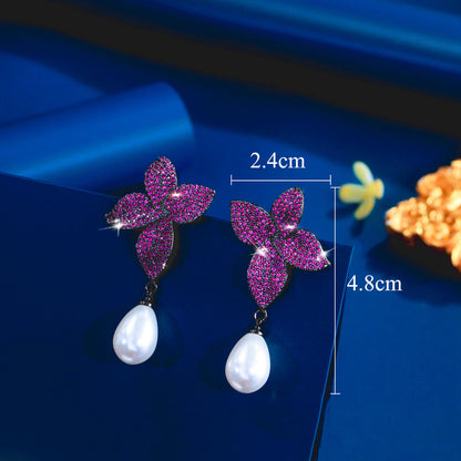 Nocturne Rose Pavé Pearl Drop Earrings