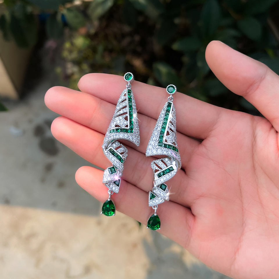 Verelle Geometric Emerald Drop Earrings