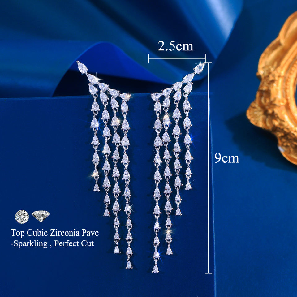Marielle White Tassel Bridal Earrings