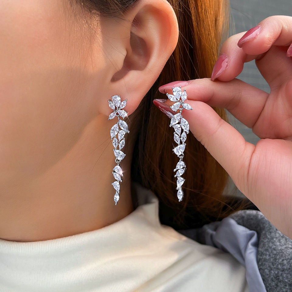 Liora Crystal Leaf Tassel Earrings