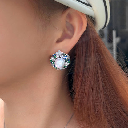 Bleuette Pearl Flower Stud Earrings