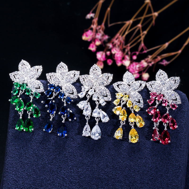 Geometric Flower Tassel Necklace & Earrings Set