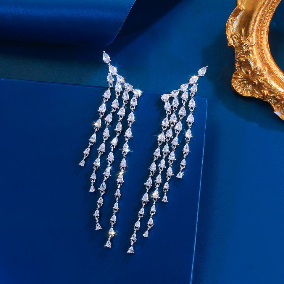 Marielle White Tassel Bridal Earrings