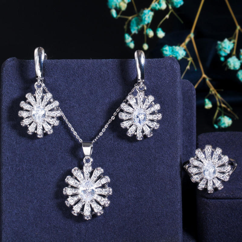 Sunflower Crystal Necklace, Earrings & Ring Set