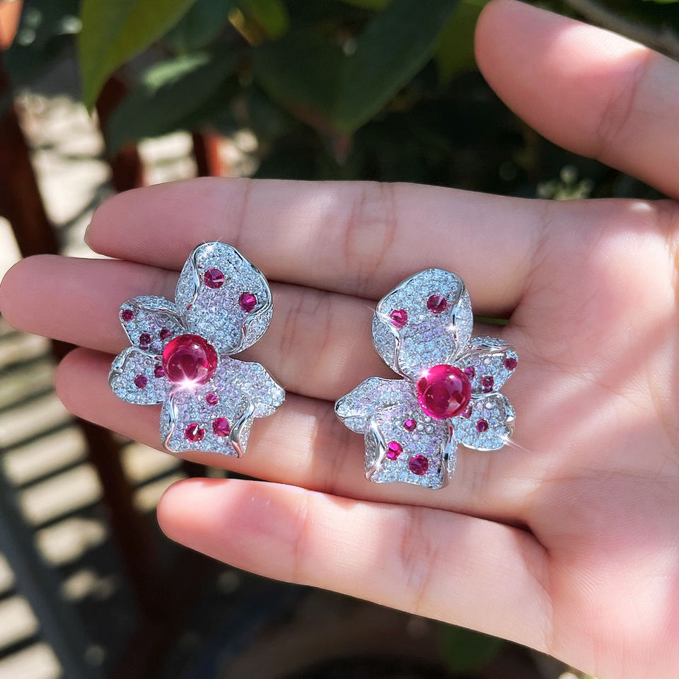 Ravelle Pink Pavé Flower Earrings