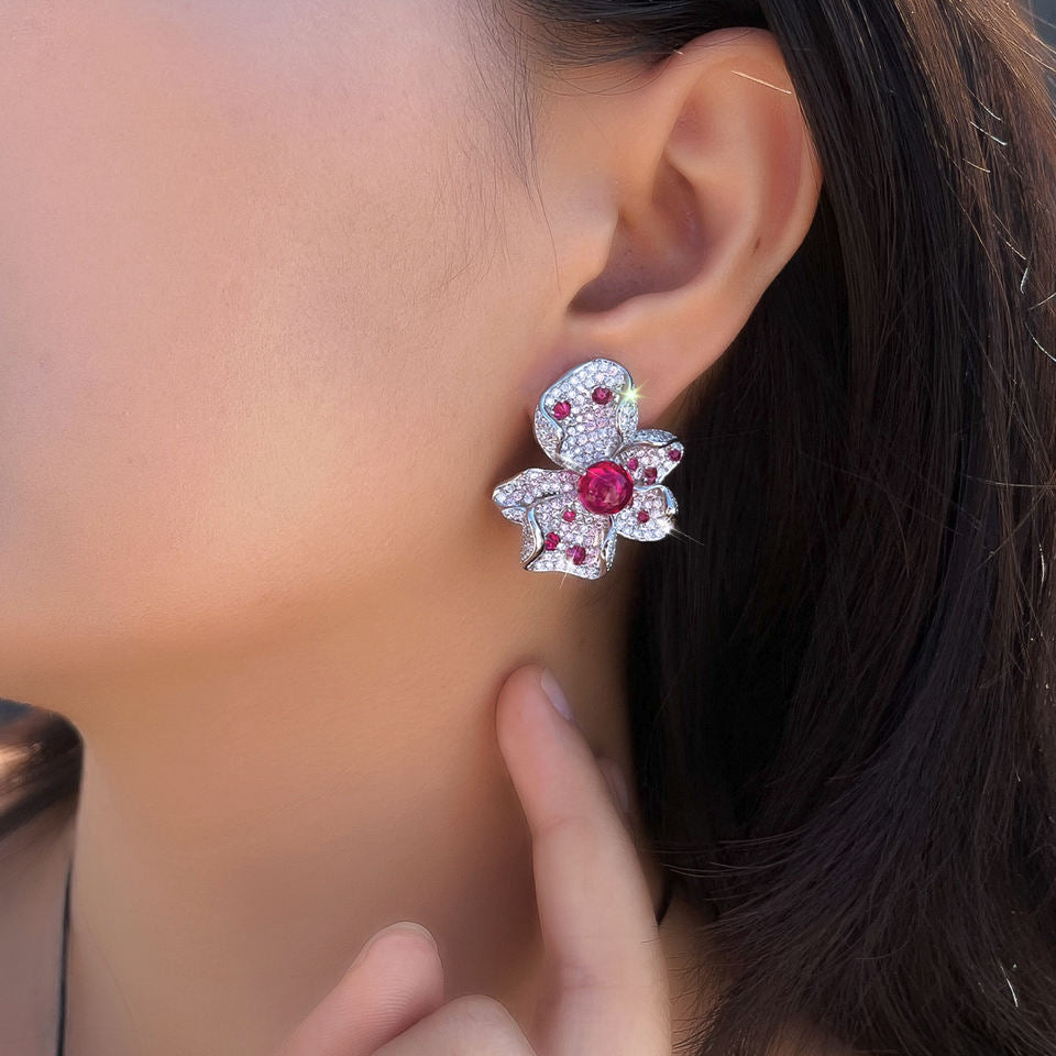 Ravelle Pink Pavé Flower Earrings