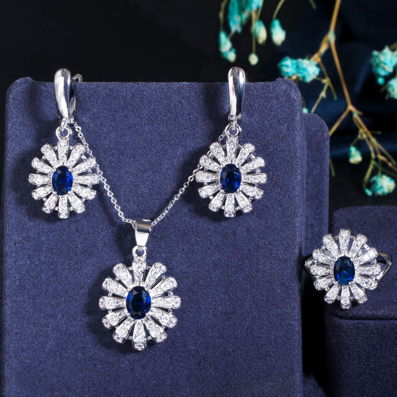 Sunflower Crystal Necklace, Earrings & Ring Set
