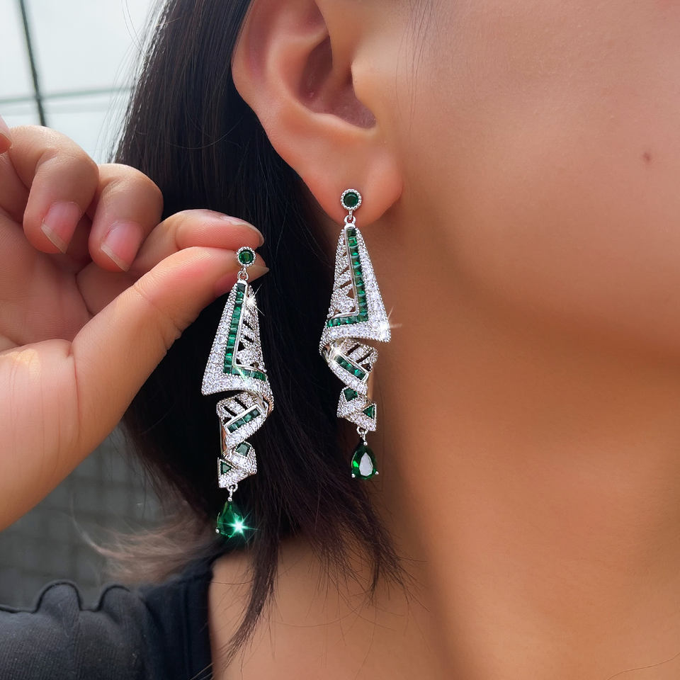 Verelle Geometric Emerald Drop Earrings