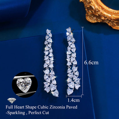 Alina White Heart Crystal Drop Earrings