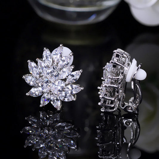 Solenne Flower Crystal Clip-On Earrings