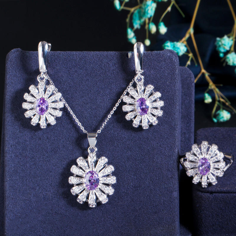 Sunflower Crystal Necklace, Earrings & Ring Set