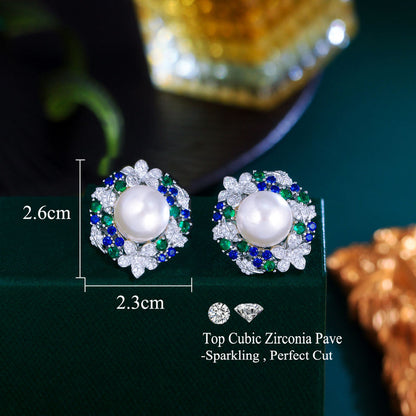 Bleuette Pearl Flower Stud Earrings