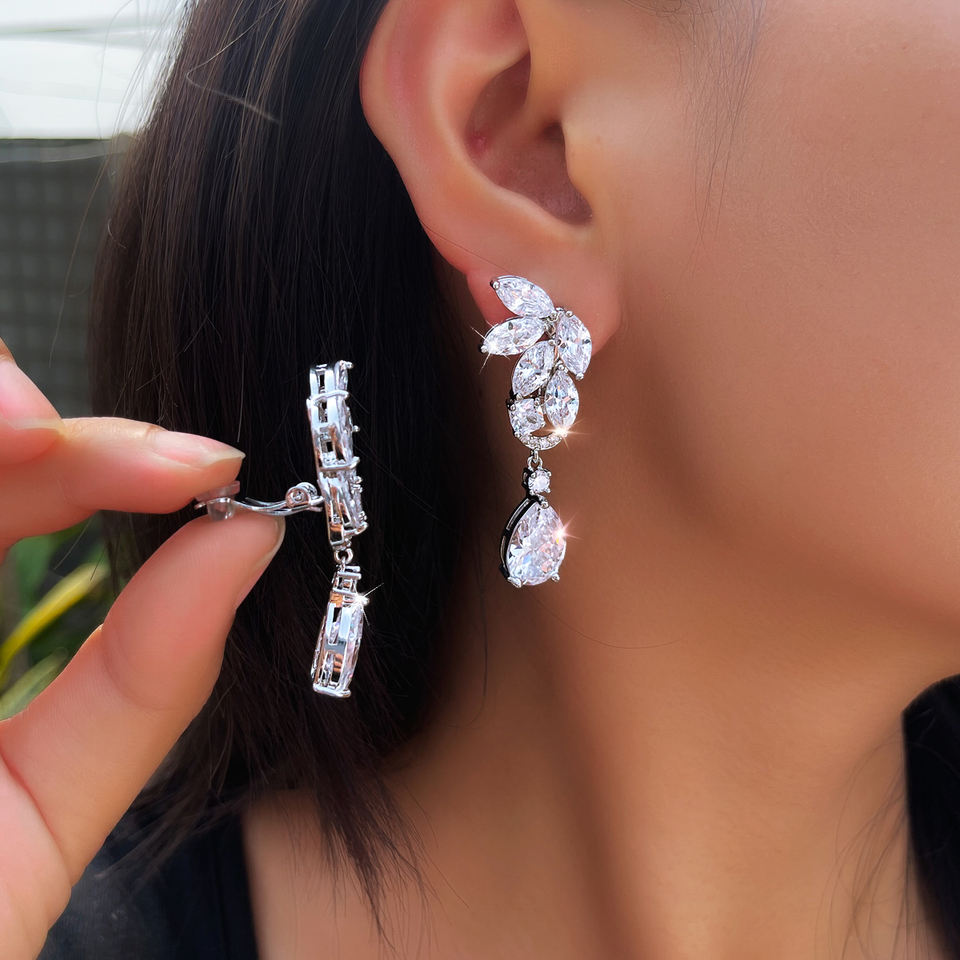Elise Crystal Water Drop Clip-On Earrings