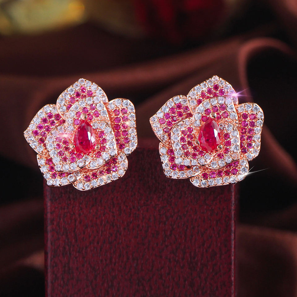 Rosara Pavé Rose Stud Earrings
