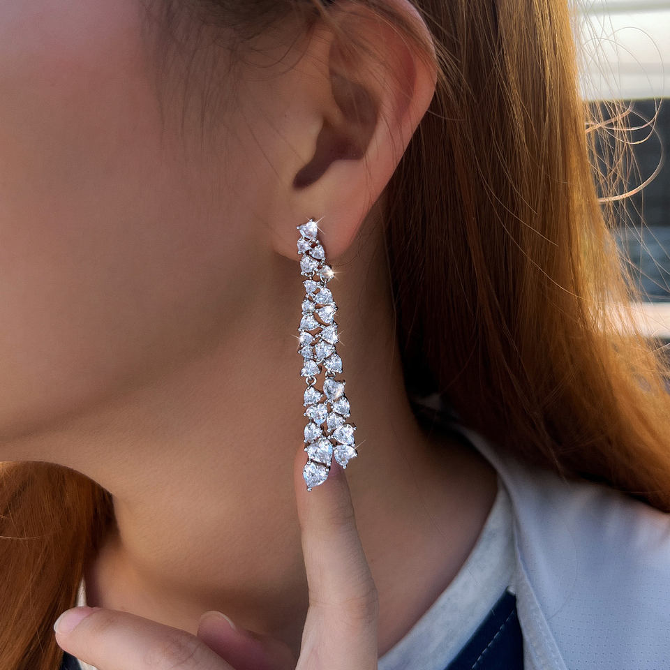 Alina White Heart Crystal Drop Earrings