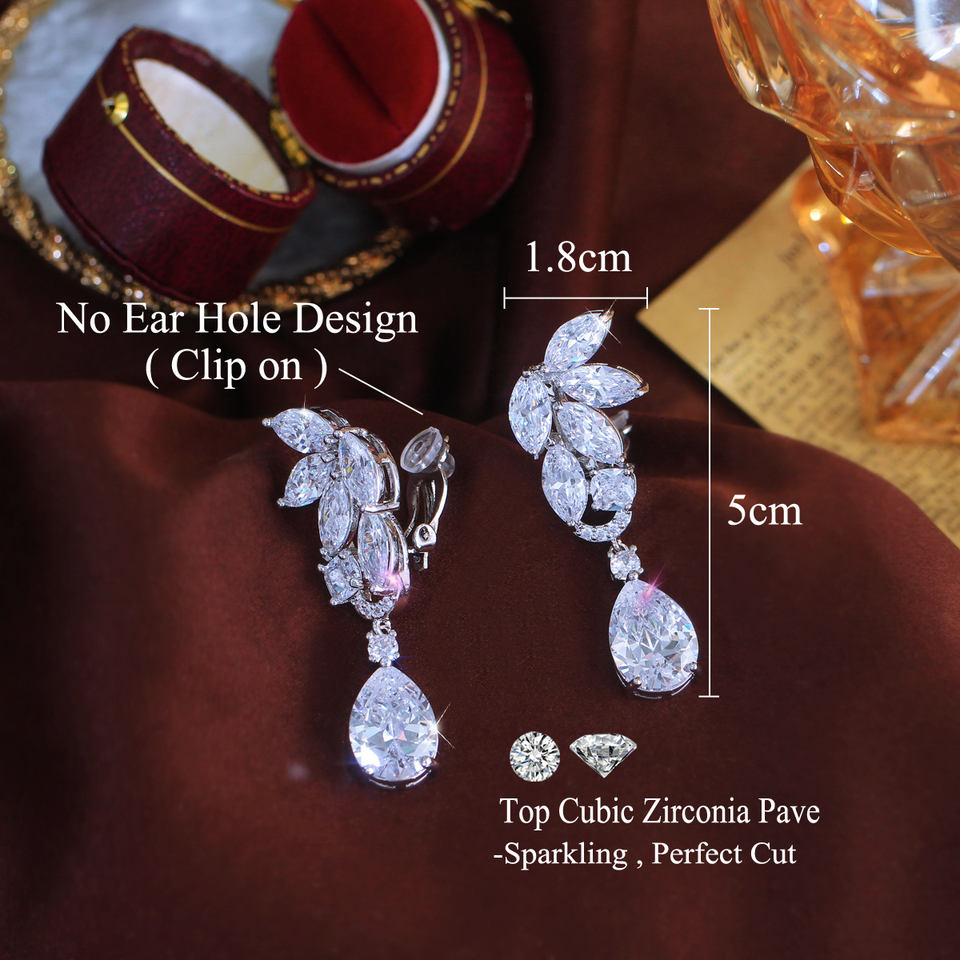 Elise Crystal Water Drop Clip-On Earrings