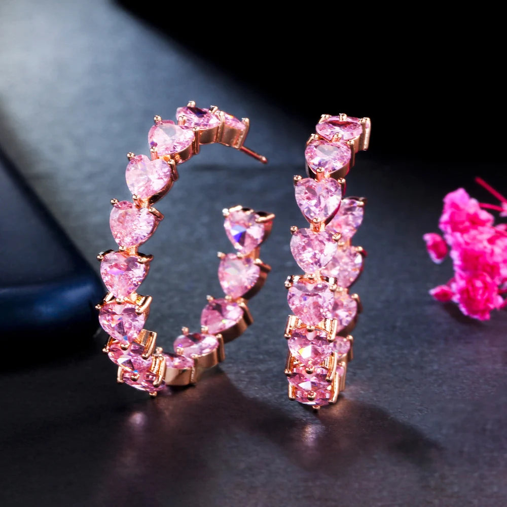 Rosalie Pink Heart Hoop Earrings