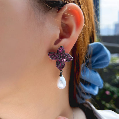 Nocturne Rose Pavé Pearl Drop Earrings