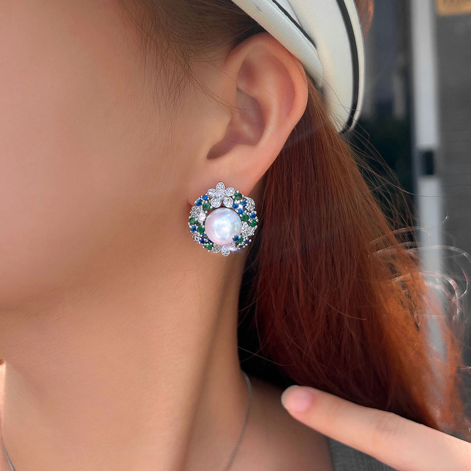 Bleuette Pearl Flower Stud Earrings