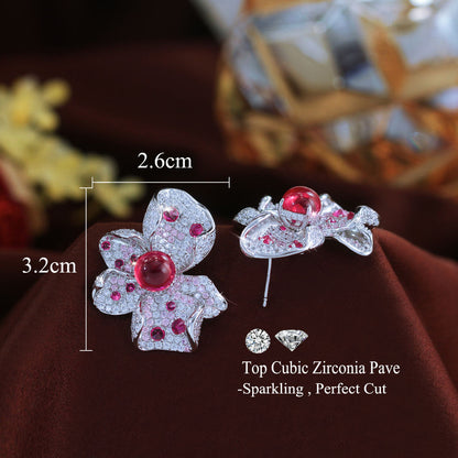 Ravelle Pink Pavé Flower Earrings