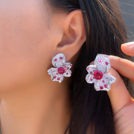 Ravelle Pink Pavé Flower Earrings