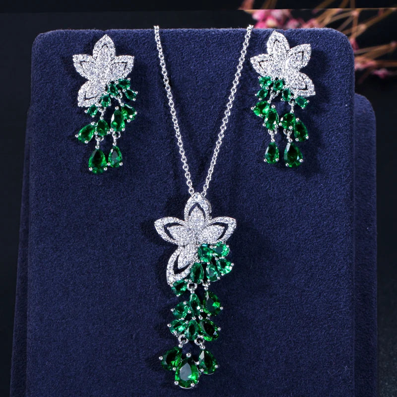 Cascadia Flower Tassel Necklace & Earrings Set