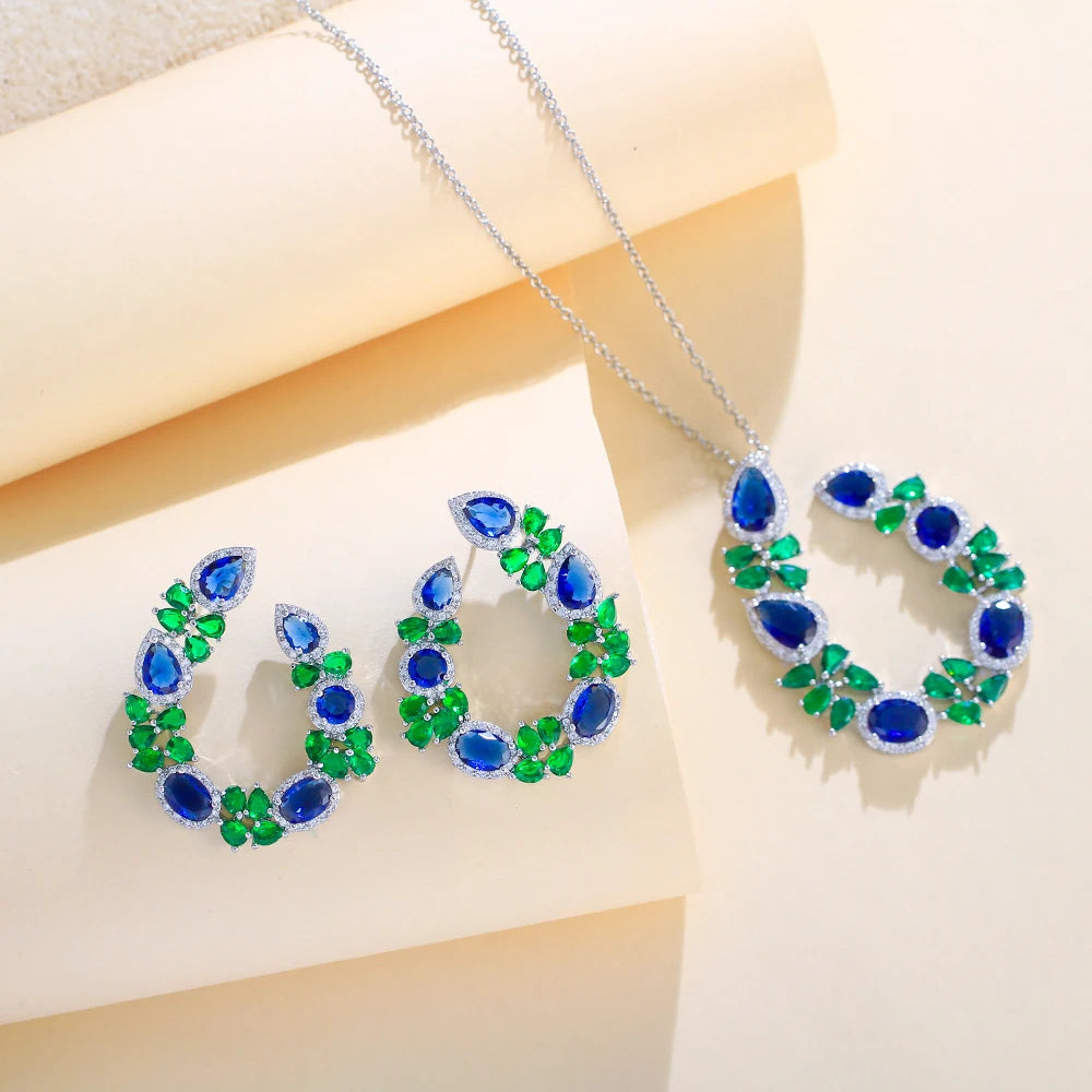 Veridia Leaf Crystal Necklace & Earrings Set