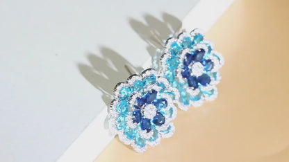 Azurea Blue 3D Flower Stud Earrings