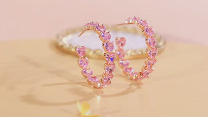 Rosalie Pink Heart Hoop Earrings
